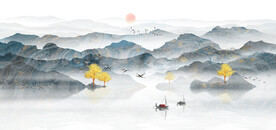 水墨山水横版装饰画