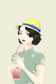 国民旗袍美女装饰画