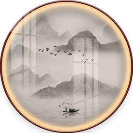 中式山水圆形装饰画图片