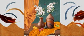 北欧风抽象花瓶水果油画装饰画