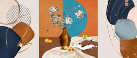 北欧风抽象花瓶小猫油画装饰画