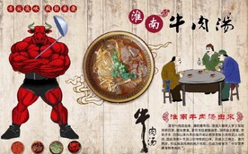 复古牛魔王牛肉面餐饮背景墙