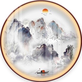 圆形新中式山水装饰画图片