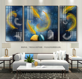 轻奢羽毛客厅装饰画三联画晶瓷画