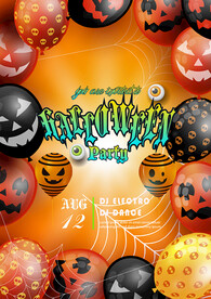 万圣节夜晚墓地蝙蝠蓝瓜灯艺术字