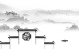 客厅徽派风景山水 TIF分层