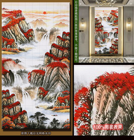 万山红秋景山水画