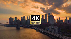 短视频素材晚霞海滨城市建筑群