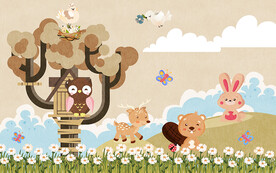 卡通小动物风景儿童房壁画