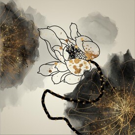 新中式金色水墨荷花玄关装饰画