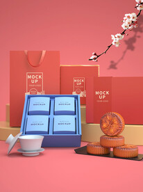 3d中秋月饼包装盒样机模型