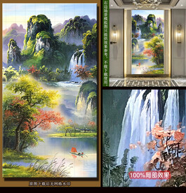 流水生财油画风景