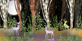 晶瓷画 树木风 夜景画