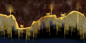 晶瓷画 麋鹿 抽象金色流体