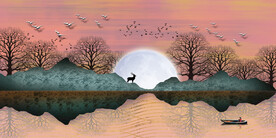 山川湖水画 晶瓷画 日落