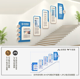 蓝色企业楼梯文化墙
