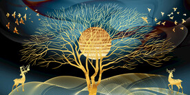 晶瓷画 抽象大树 飞鸟