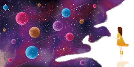 晶瓷画 抽象画 星空 女孩