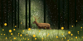 晶瓷画 抽象画 星空夜晚 麋鹿