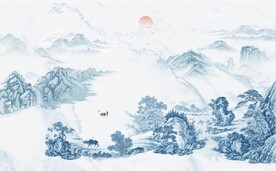 大理石爵士白水墨山水国画背景墙
