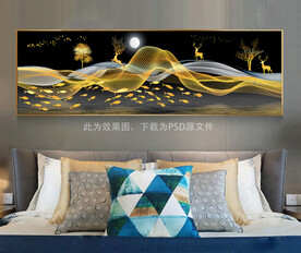 床头画 线条金鹿