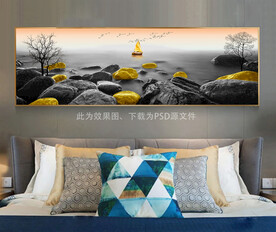 床头沙发背景画 石来运转