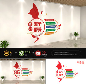 五个带头党建文化墙