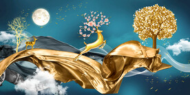 晶瓷画 飘带 麋鹿