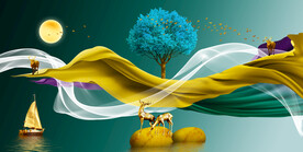 晶瓷画 麋鹿 抽象飘带