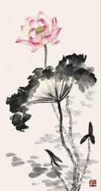 新中式水墨荷花国画玄关装饰画