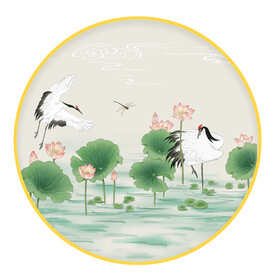 圆形画 荷花