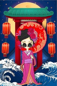 国风潮古装美女玄关装饰无框画