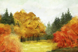 秋天水彩风景画