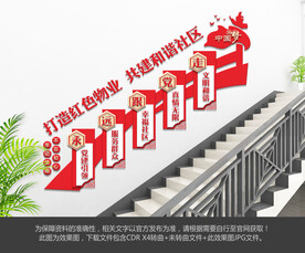 红色物业楼梯文化墙