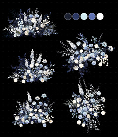 蓝色婚礼效果图花艺素材