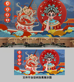国潮花旦面条美食背景