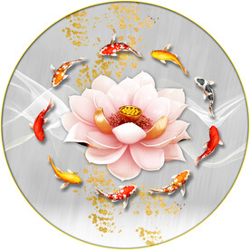 晶瓷画 荷花 鱼