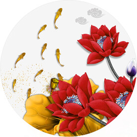 晶瓷画抽象画金鱼荷花荷叶