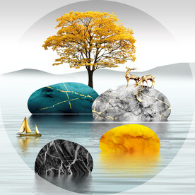 晶瓷画抽象画树石头麋鹿