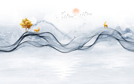 晶瓷画线条抽象画水墨山水画