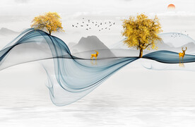 晶瓷画线条抽象画水墨山水画