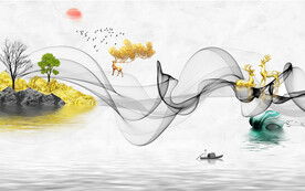 晶瓷画线条抽象画水墨山水画