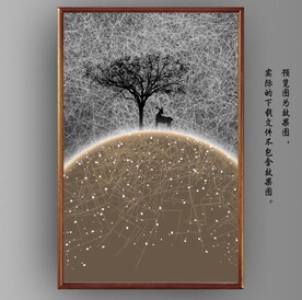 光影抽象麋鹿山水装饰无框画