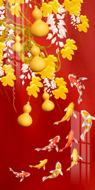 金色葫芦九鱼图中式玄关装饰画