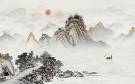 新中式金色水墨山水背景墙