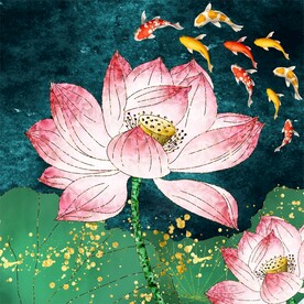 荷花九鱼图