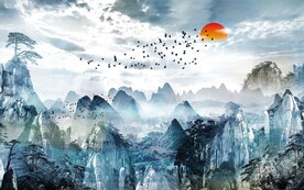 新中式水墨山水抽象线条