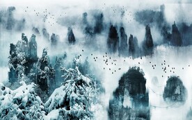 中式水墨山水电视背景墙壁画