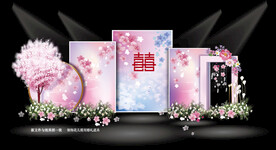 粉色水彩樱花婚礼