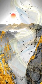 山水意境飞鸟金箔玄关
